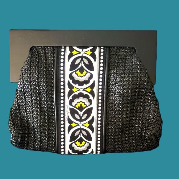 Vera Bradley Black Yellow White Magnetic Closure Handbag Bright Interior NWOT - Picture 6 of 12